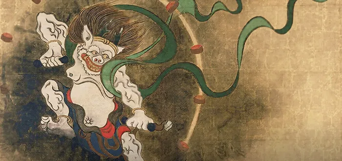 雷神の姿が描かれた伝統的な絵画