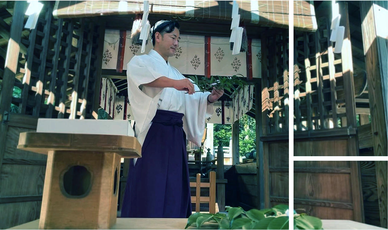 御祈祷する宮司